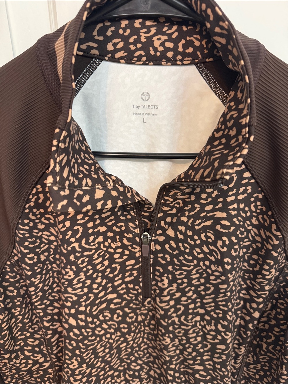 Talbots Brown & Tan Leopard-Print Half-Zip Utility Jacket Athleisure size L - Picture 3 of 7